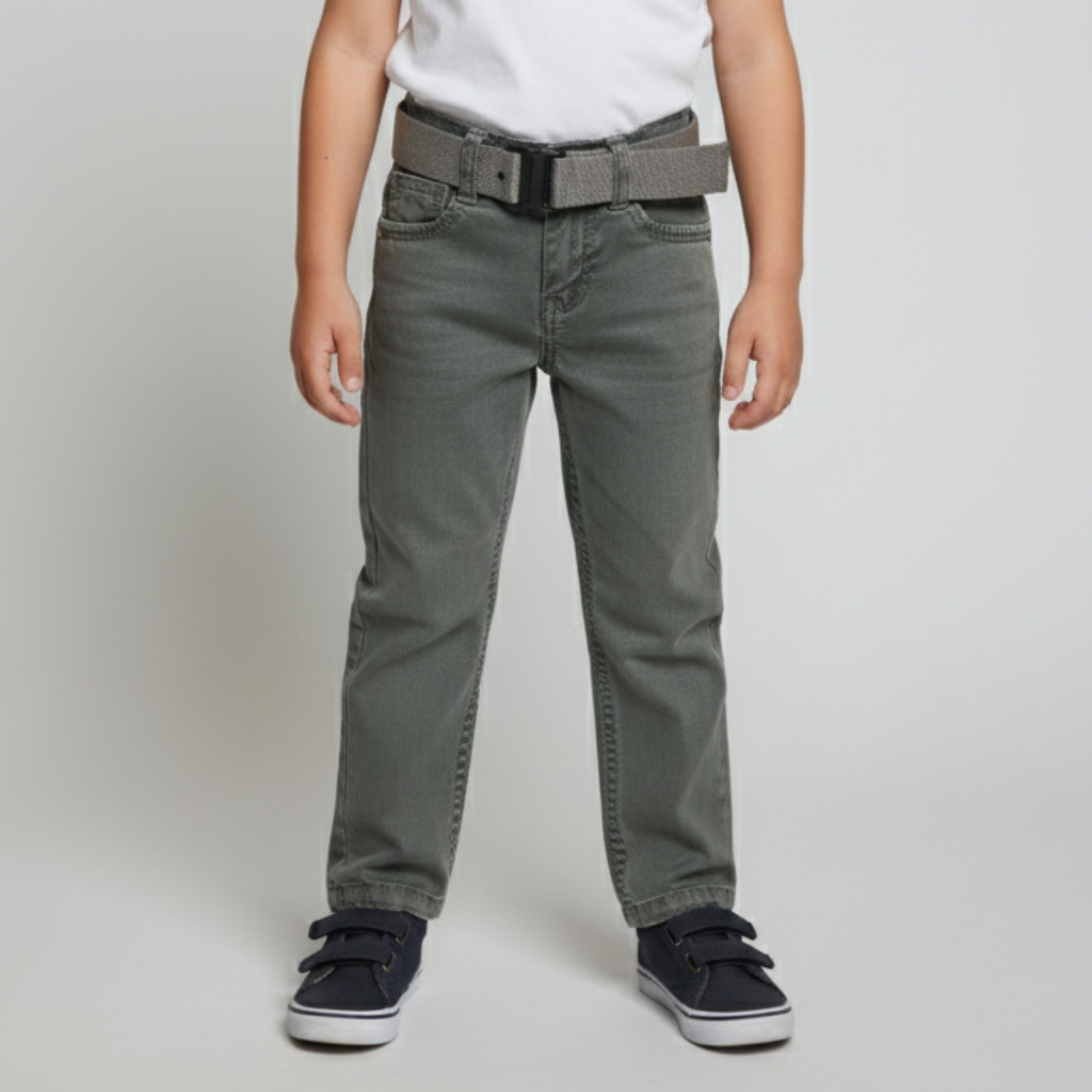 Boys Full Length Solid Color Denim Jeans with Belt