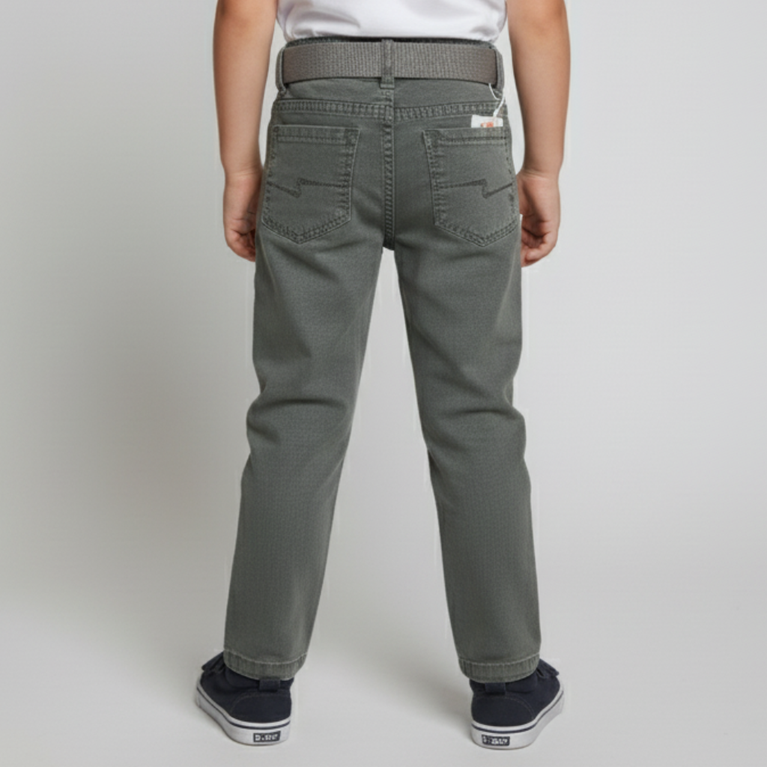 Boys Full Length Solid Color Denim Jeans with Belt
