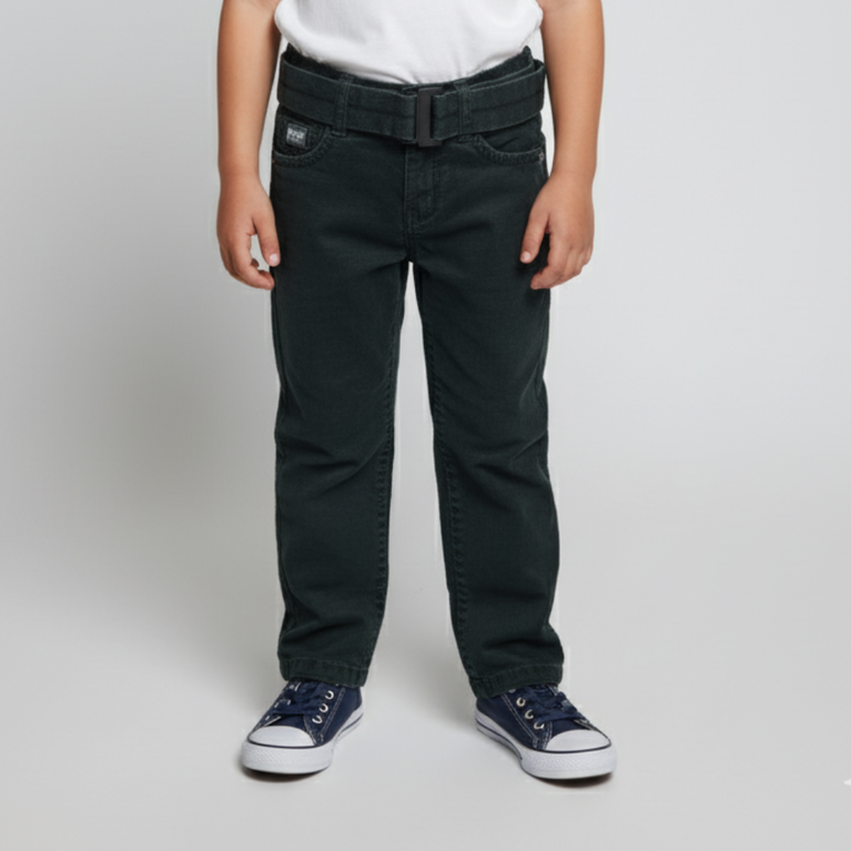 Boys Full Length Solid Color Denim Jeans with Belt -Black