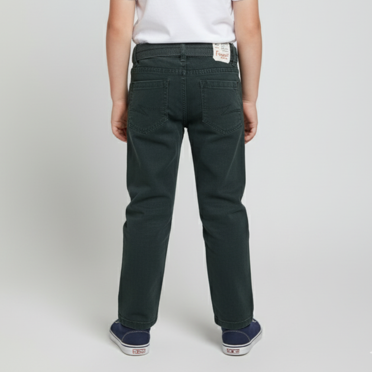 Boys Full Length Solid Color Denim Jeans with Belt -Black