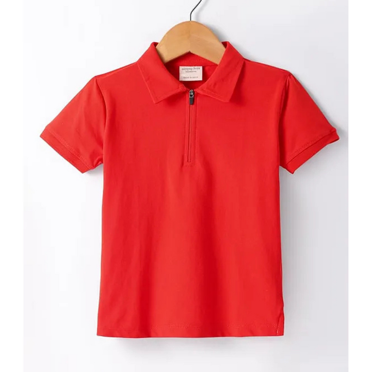 OLLYPOP Sinker Knit Half Sleeves Solid Color Polo T-Shirt