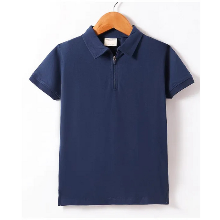 OLLYPOP Sinker Knit Half Sleeves Solid Color Polo T-Shirt