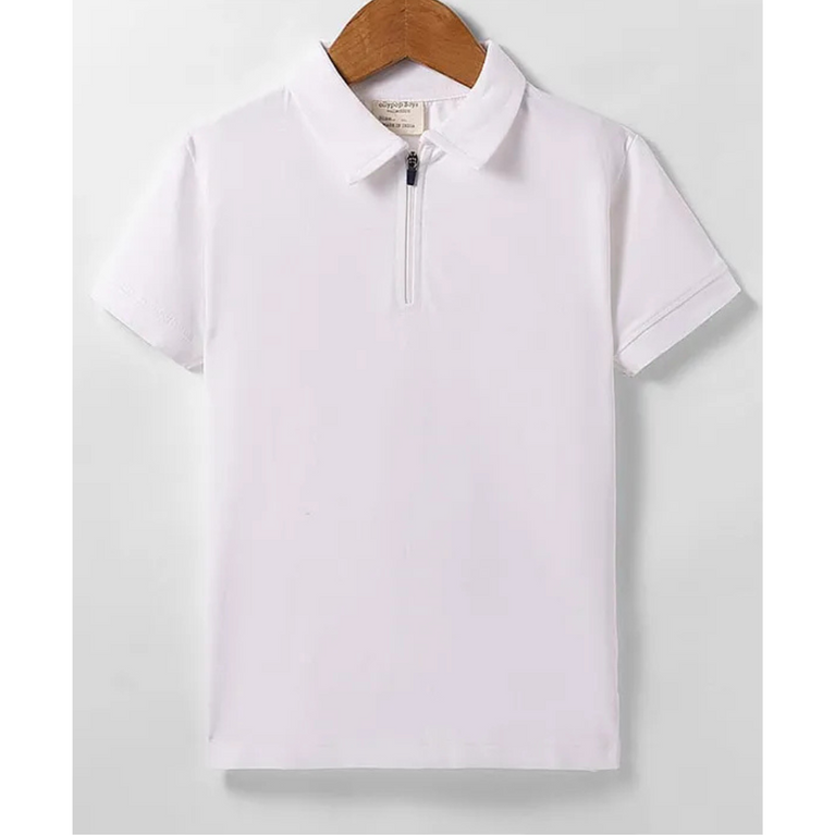 OLLYPOP Sinker Knit Half Sleeves Solid Color Polo T-Shirt