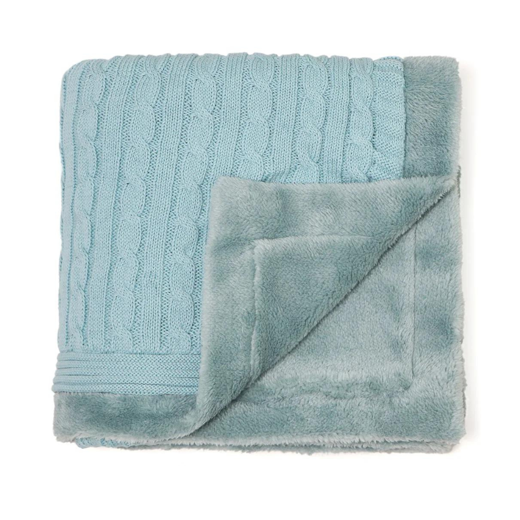 PLUCHI-BABY BLANKET Baby Blue Cotton Knitted Blanket With Faux Fur Back For Babies