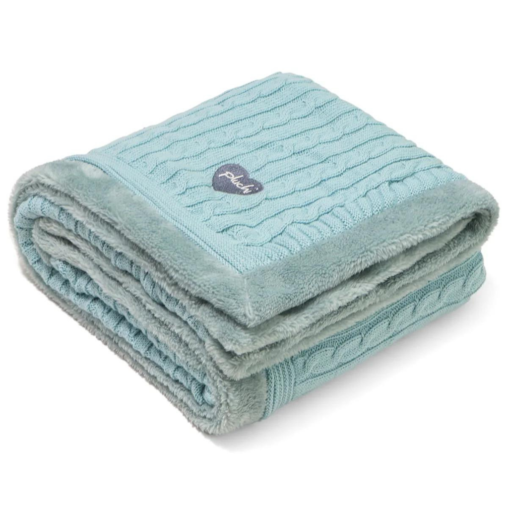 PLUCHI-BABY BLANKET Baby Blue Cotton Knitted Blanket With Faux Fur Back For Babies