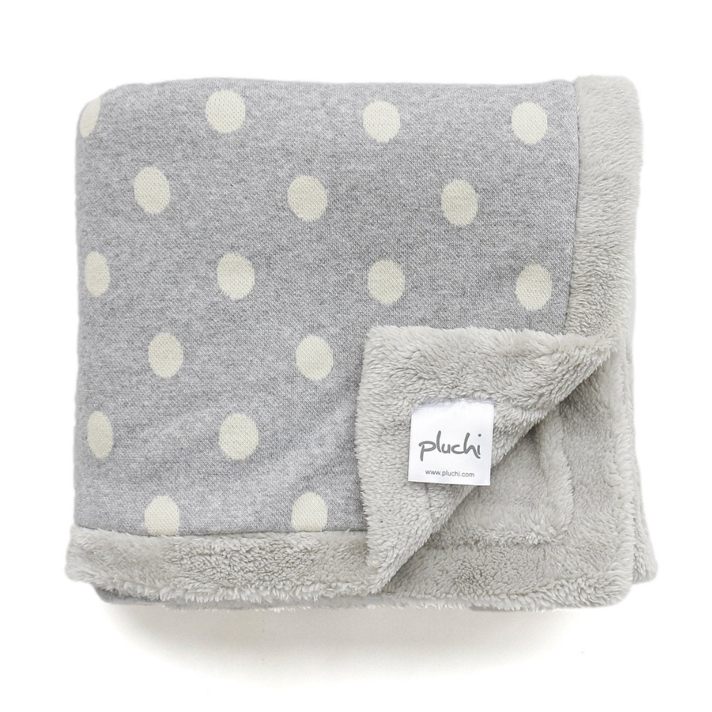 PLUCHI-BABY BLANKET DOTS PRINT Cotton Knitted Blanket with Faux Fur Back for Babies