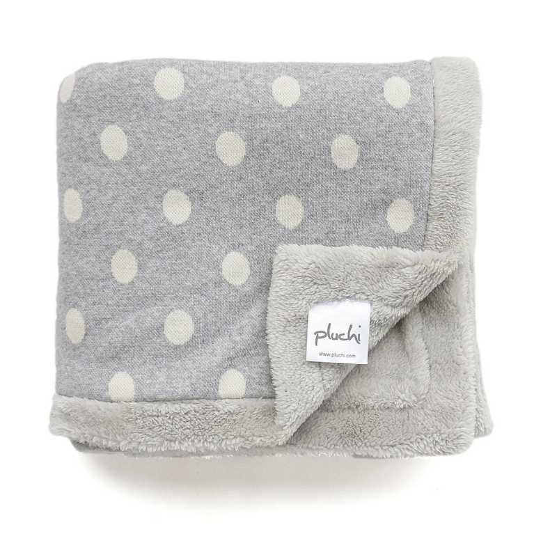PLUCHI-BABY BLANKET DOTS PRINT Cotton Knitted Blanket with Faux Fur Back for Babies