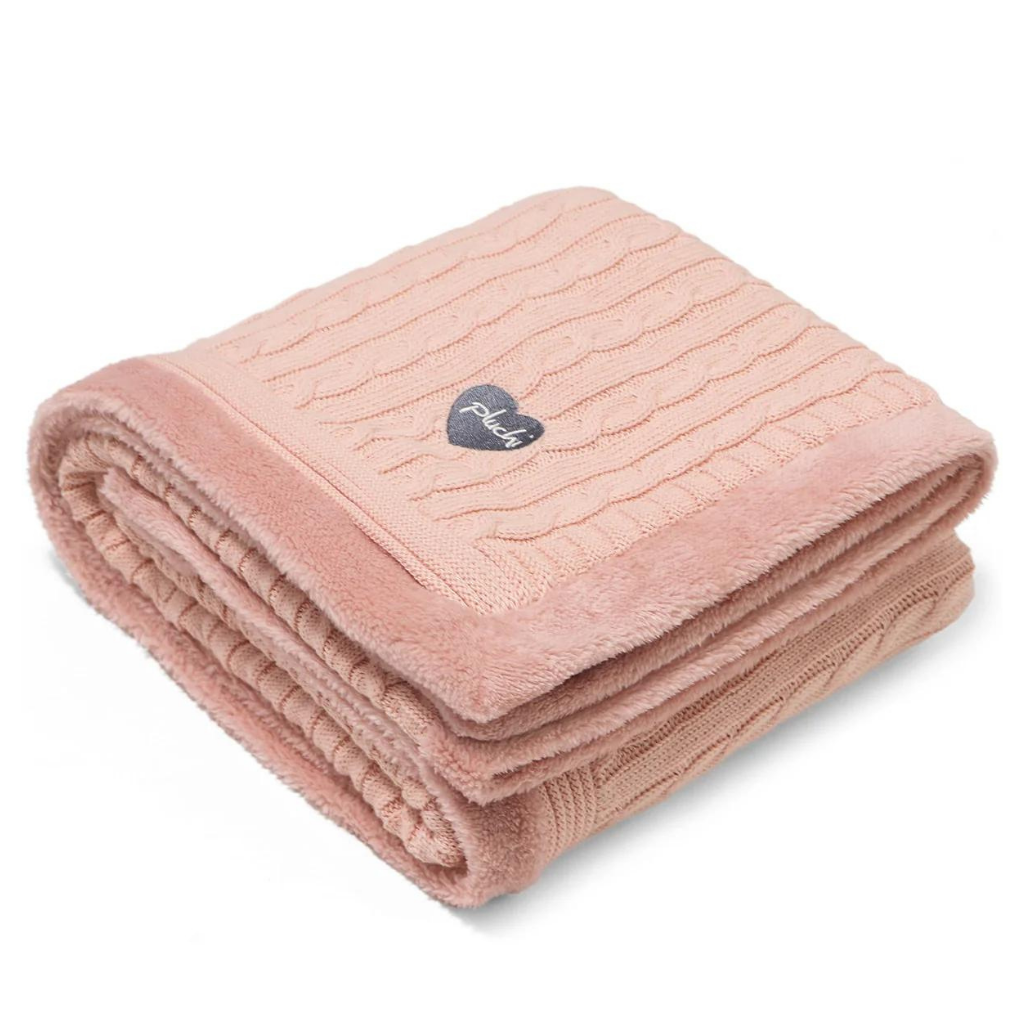 PLUCHI-BABY BLANKET Baby Pink Cotton Knitted Blanket With Faux Fur Back For Babies