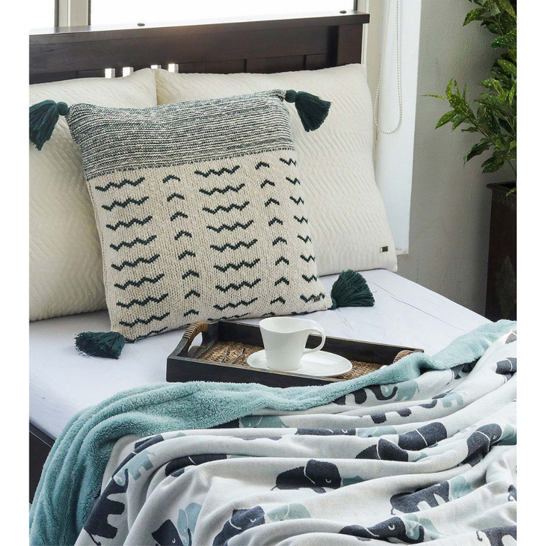 PLUCHI-BABY BLANKET INDIAN ELEPHANT Cotton Knitted Blanket with Faux Fur Back for Babies