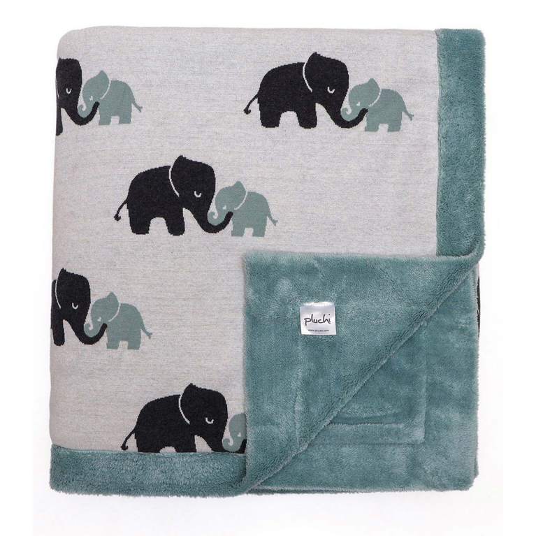 PLUCHI-BABY BLANKET INDIAN ELEPHANT Cotton Knitted Blanket with Faux Fur Back for Babies