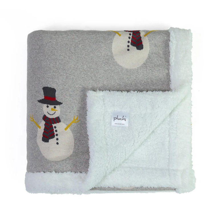 PLUCHI-BABY BLANKET SNOWMAN SHERPA Cotton Knitted Blanket For Kids For Use In All Seasons (2 to 4 Years for Kids)