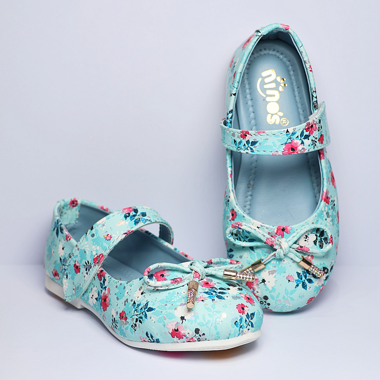 Cute Walk by Ninos Floral Print Ballerina With Velcro Closure & Bow Applique