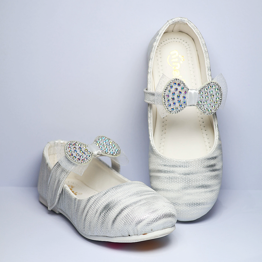 Cute Walk by Ninos Ballerina with Stripe Design Velcro Closure & Bow Applique