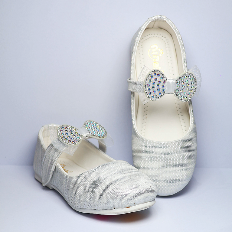 Cute Walk by Ninos Ballerina with Stripe Design Velcro Closure & Bow Applique