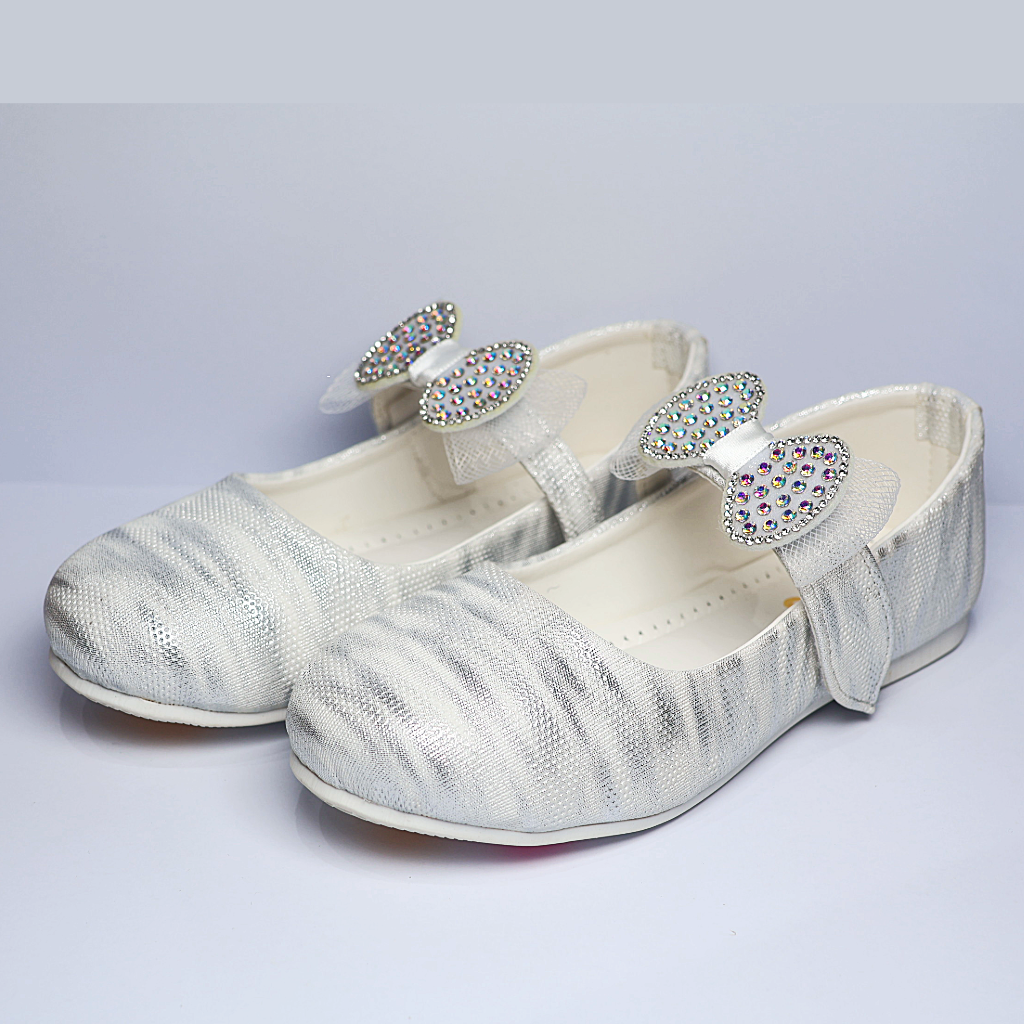 Cute Walk by Ninos Ballerina with Stripe Design Velcro Closure & Bow Applique