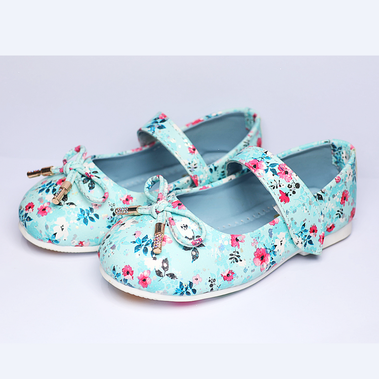Cute Walk by Ninos Floral Print Ballerina With Velcro Closure & Bow Applique