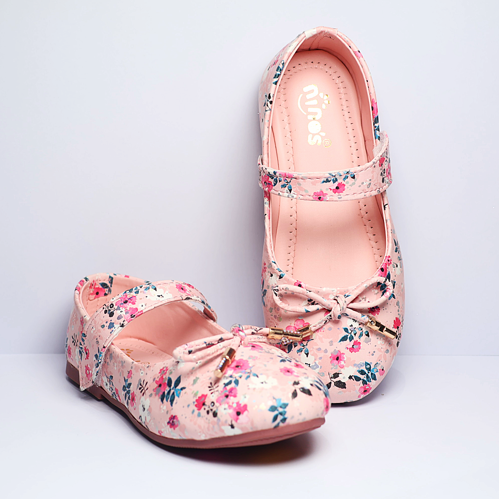 Cute Walk by Ninos Floral Print Ballerina With Velcro Closure & Bow Applique