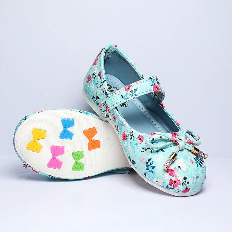Cute Walk by Ninos Floral Print Ballerina With Velcro Closure & Bow Applique