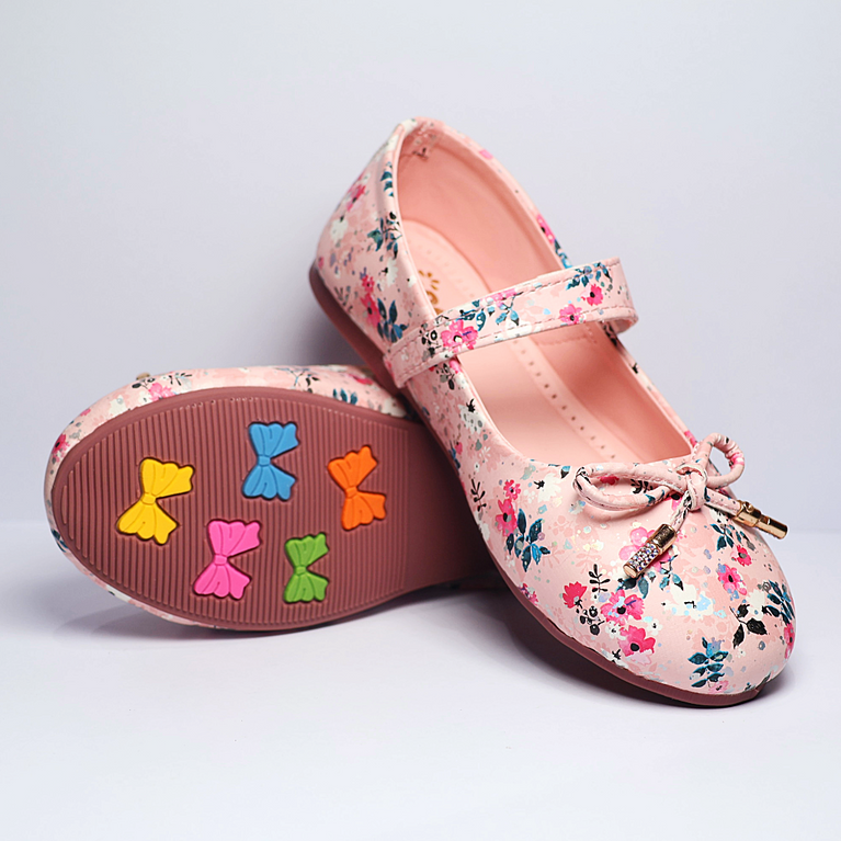 Cute Walk by Ninos Floral Print Ballerina With Velcro Closure & Bow Applique