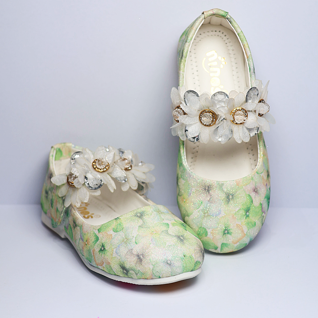 Cute Walk by Ninos Ballerina with Velcro Closure & Flower Applique Desgin