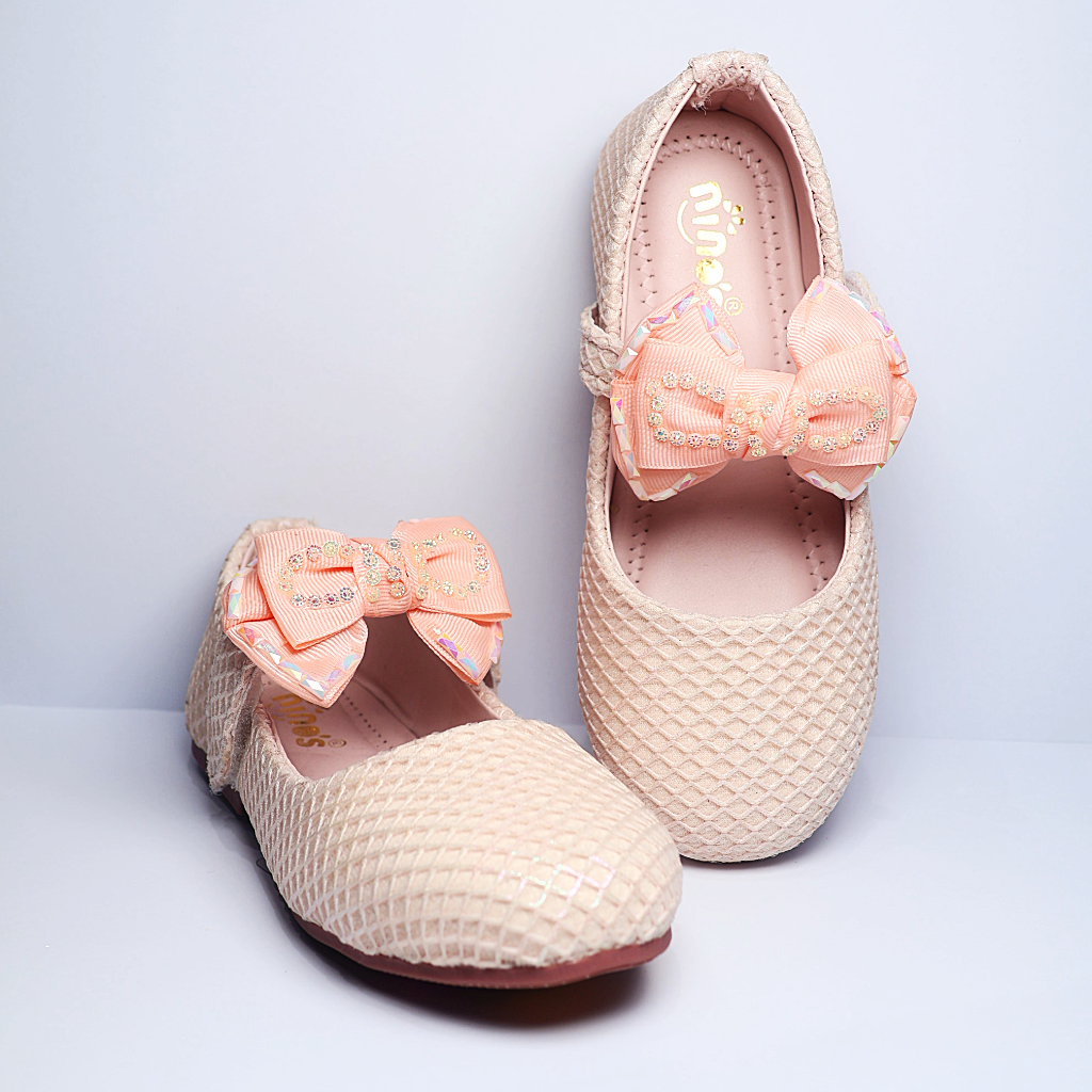 Cute Walk by Ninos embellished Ballerinas with Velcro Closure & Bow Applique