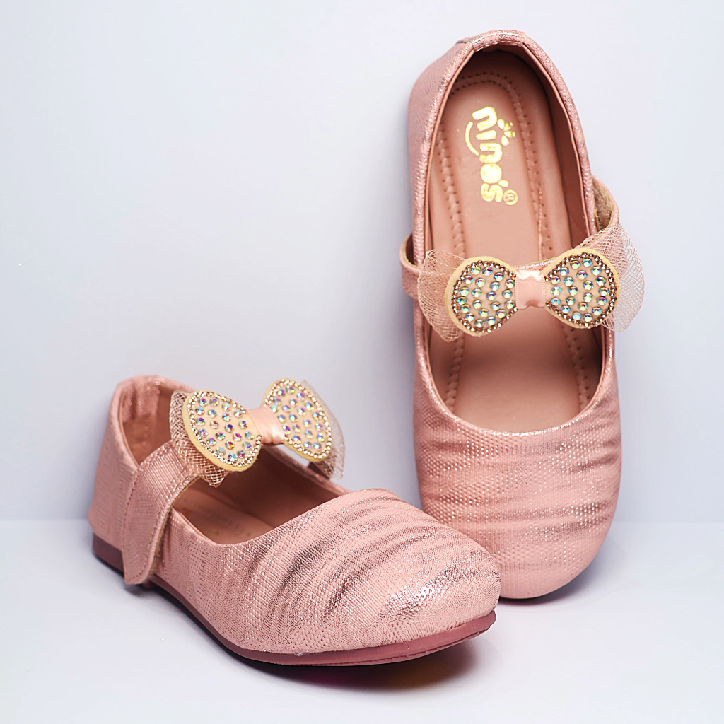 Cute Walk by Ninos Ballerina with Stripe Design Velcro Closure & Bow Applique