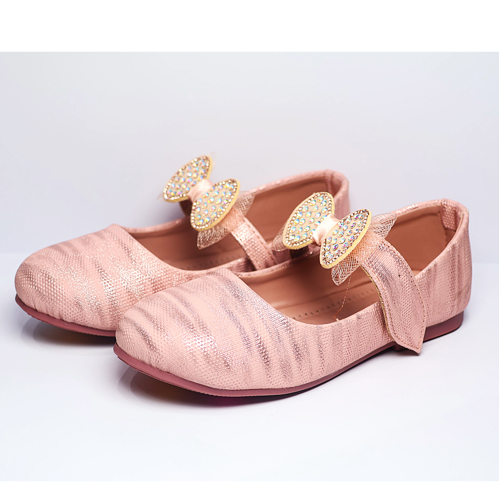Cute Walk by Ninos Ballerina with Stripe Design Velcro Closure & Bow Applique