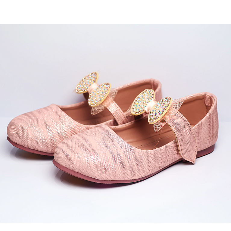 Cute Walk by Ninos Ballerina with Stripe Design Velcro Closure & Bow Applique
