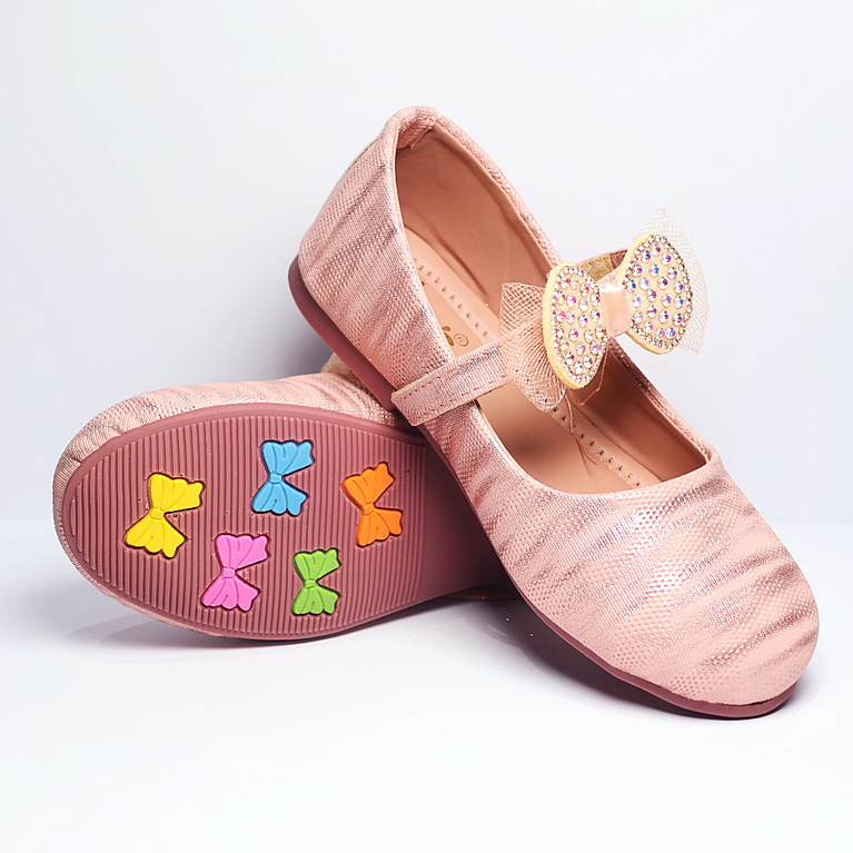 Cute Walk by Ninos Ballerina with Stripe Design Velcro Closure & Bow Applique