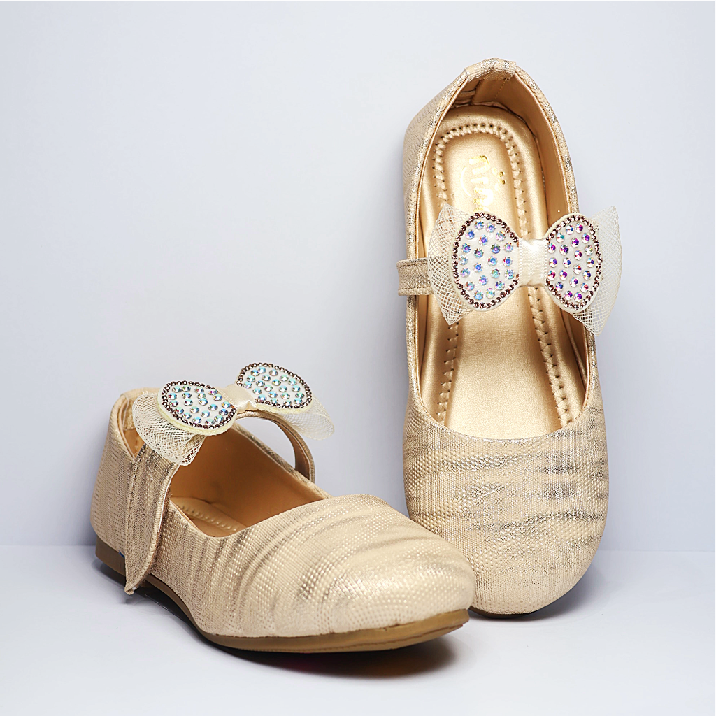 Cute Walk by Ninos Ballerina with Stripe Design Velcro Closure & Bow Applique