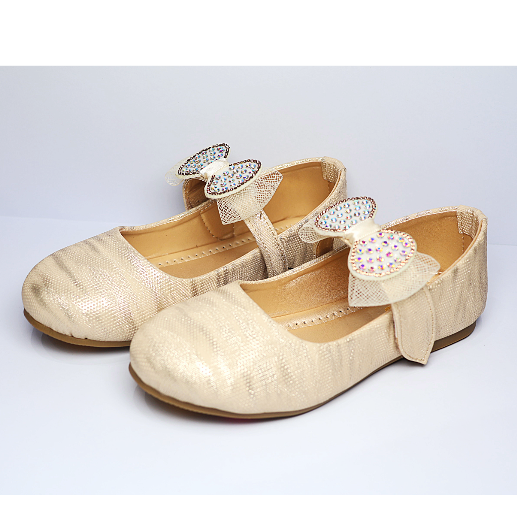 Cute Walk by Ninos Ballerina with Stripe Design Velcro Closure & Bow Applique