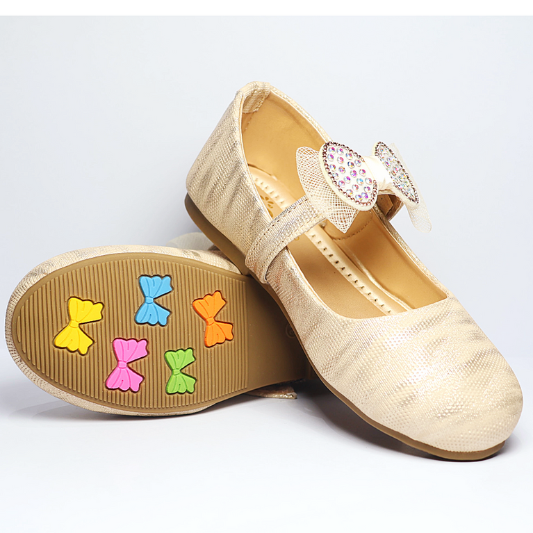 Cute Walk by Ninos Ballerina with Stripe Design Velcro Closure & Bow Applique