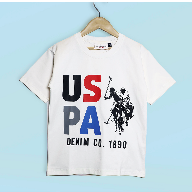 U.S POLO Kids Cotton Knit Half Sleeves Crew Neck T-Shirt with USPA Text Print , 2-11 years