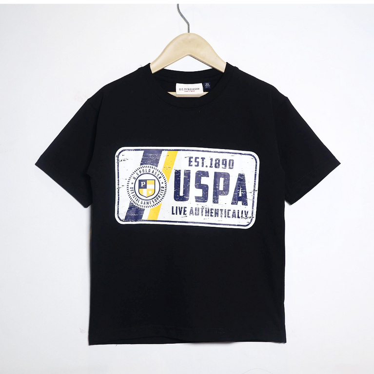 U.S POLO- Kids Cotton Knit Half Sleeves Crew Neck T-Shirt with USPA Text Print , 2-11 years