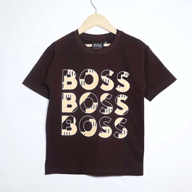 BOSS- Kids Cotton Knit Half Sleeves Crew Neck T-Shirt with Boss Text Print , 2-11 years