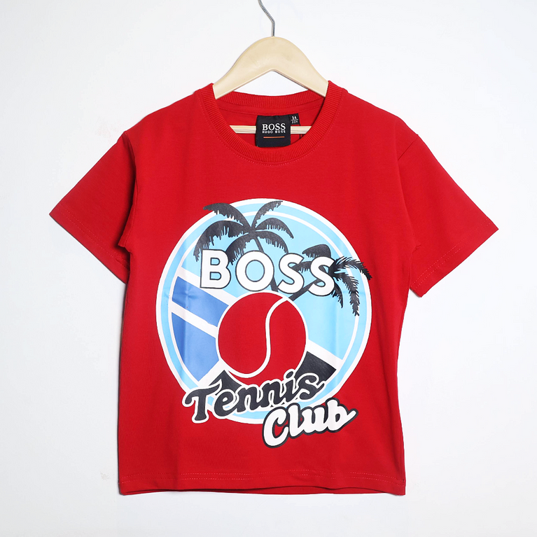 BOSS- Kids Cotton Knit Half Sleeves Crew Neck T-Shirt with Tennis Club Text Print , 2-11 year s