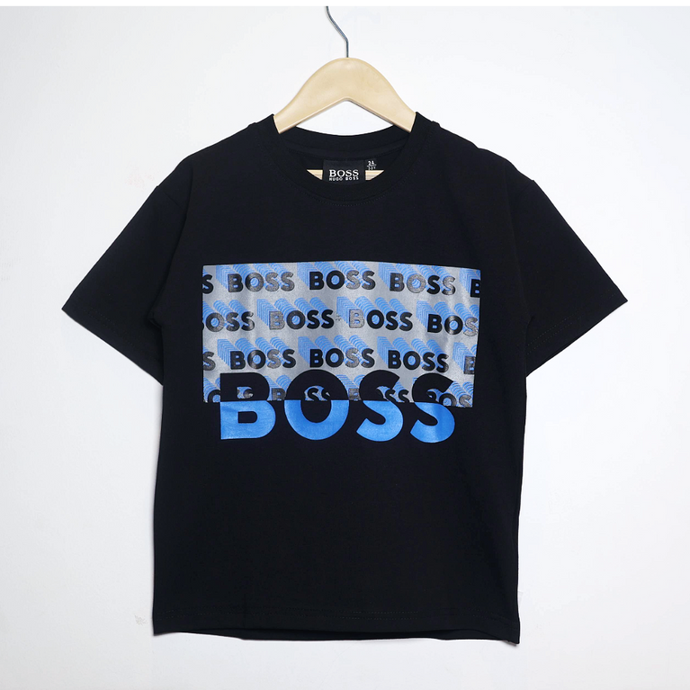 BOSS- Kids Cotton Knit Half Sleeves Crew Neck T-Shirt with Boss Text Print , 2-11 years