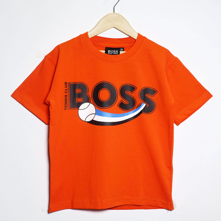 HBOSS- Kids Cotton Knit Half Sleeves Crew Neck T-Shirt with Boss Text Print , 2-11 years