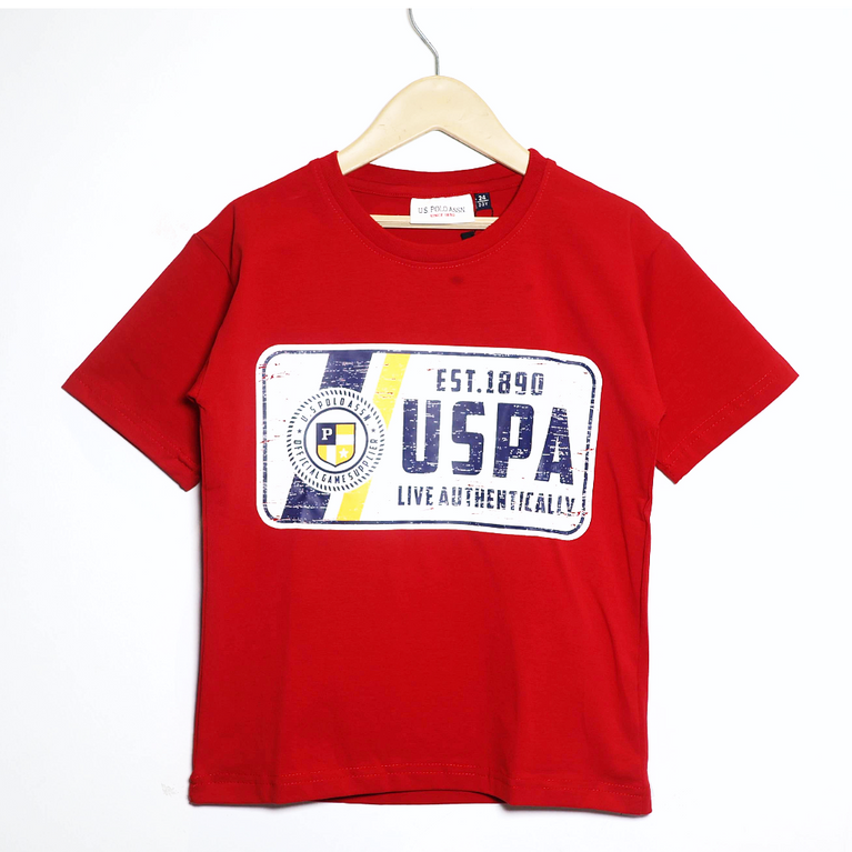 U.S POLO Kids Cotton Knit Half Sleeves Crew Neck T-Shirt with USPA Text Print , 2-11 years