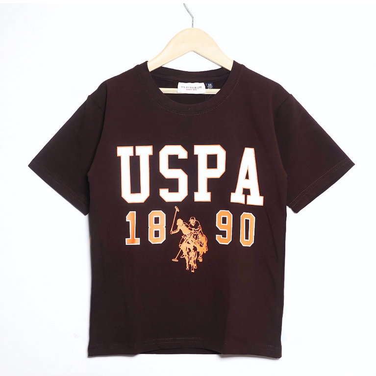 U.S POLO- Kids Cotton Knit Half Sleeves Crew Neck T-Shirt with USPA Text Print , 2-11 years