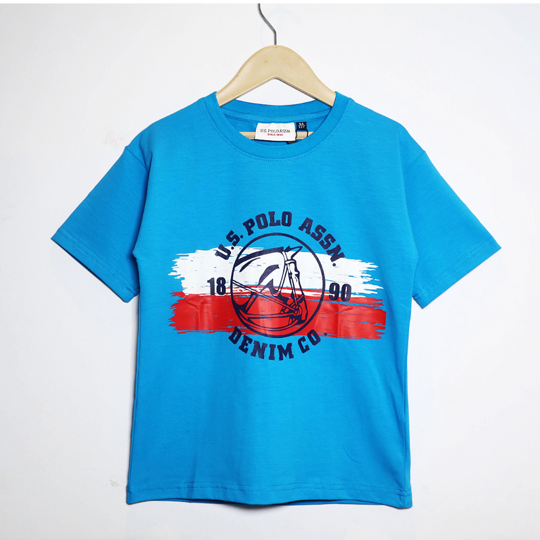 U.S POLO Kids Cotton Knit Half Sleeves Crew Neck T-Shirt with USPA Text Print , 2-11 years