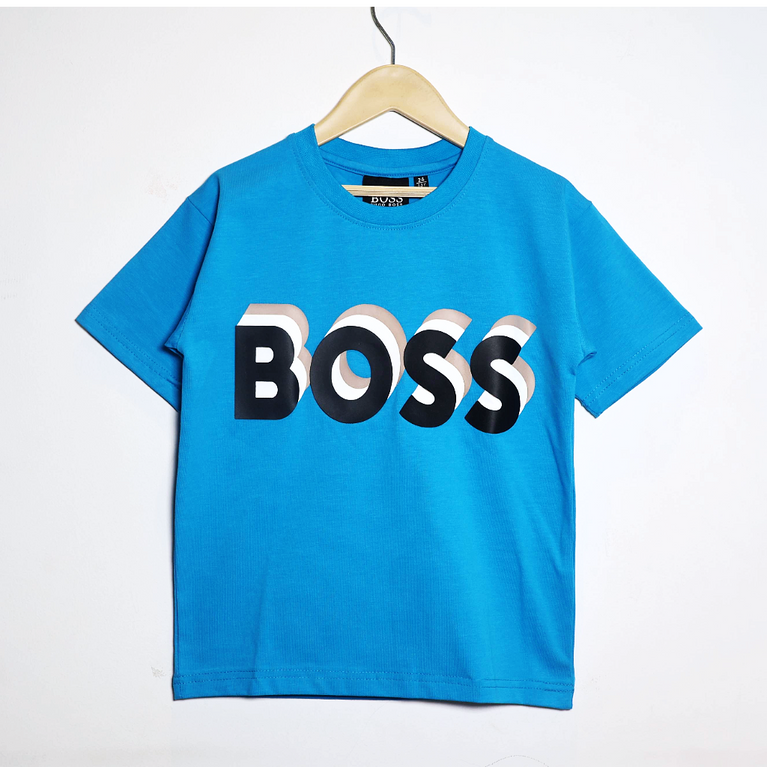 BOSS- Kids Cotton Knit Half Sleeves Crew Neck T-Shirt with BOSS Text Print , 2-11 years