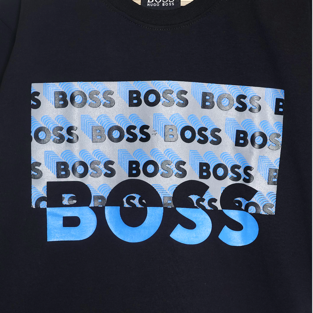 BOSS- Kids Cotton Knit Half Sleeves Crew Neck T-Shirt with Boss Text Print , 2-11 years