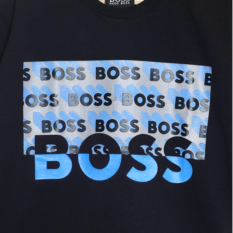 BOSS- Kids Cotton Knit Half Sleeves Crew Neck T-Shirt with Boss Text Print , 2-11 years