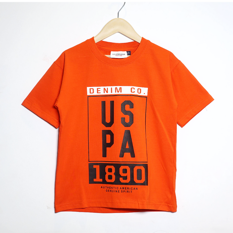 U.S POLO Kids Cotton Knit Half Sleeves Crew Neck T-Shirt with USPA Text Print , 2-11 years