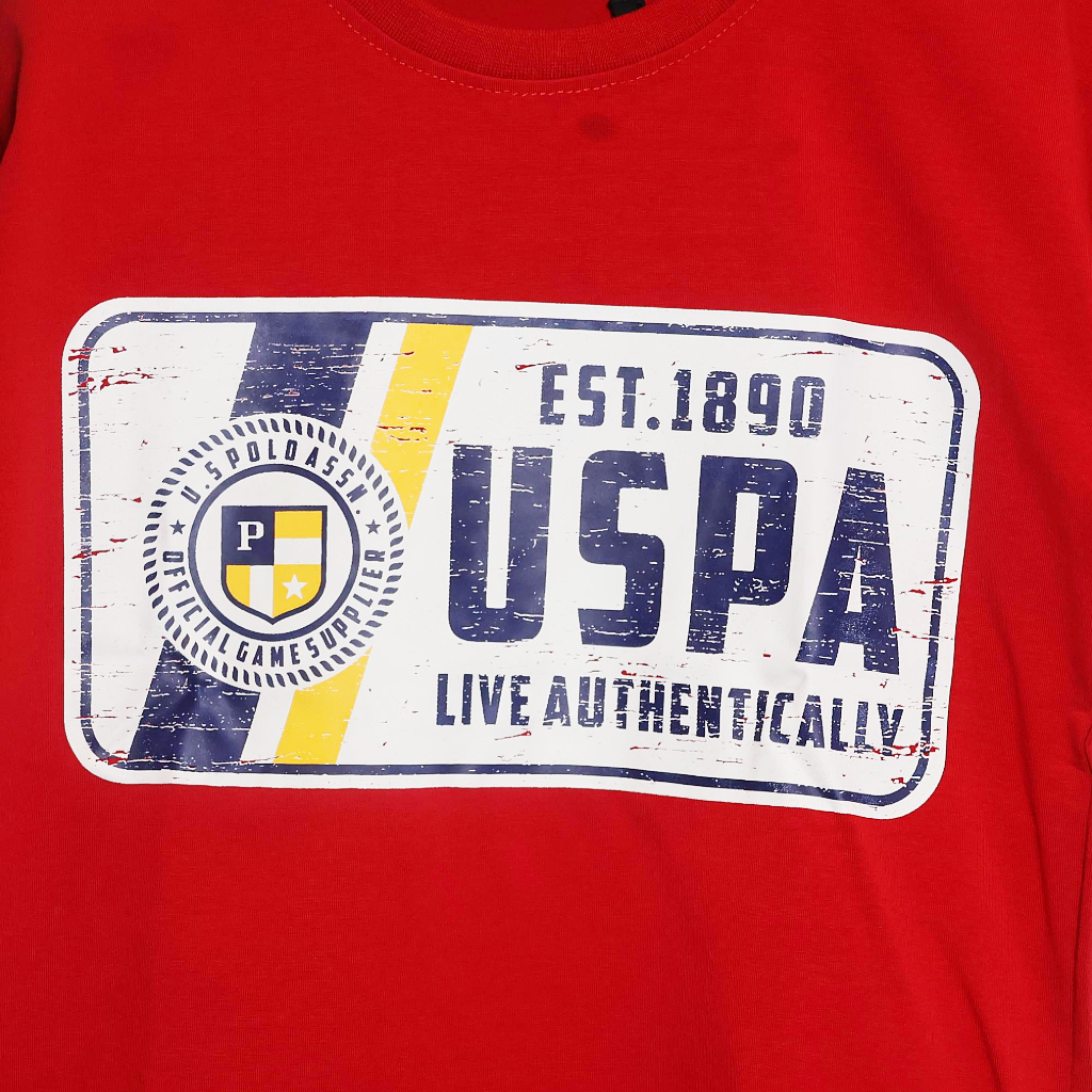 U.S POLO Kids Cotton Knit Half Sleeves Crew Neck T-Shirt with USPA Text Print , 2-11 years