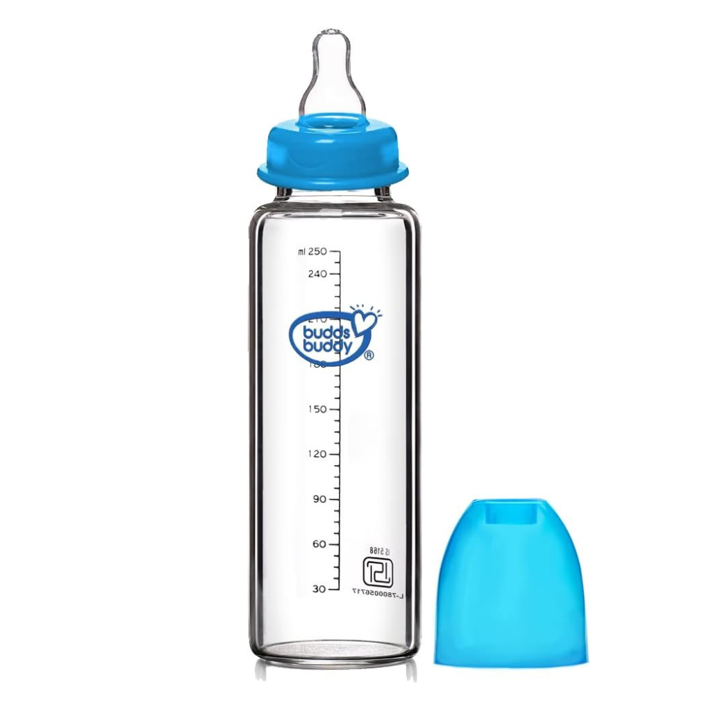 Buddsbuddy Choice+ Lucia Glass Feeding Bottle (250 ml, Blue)