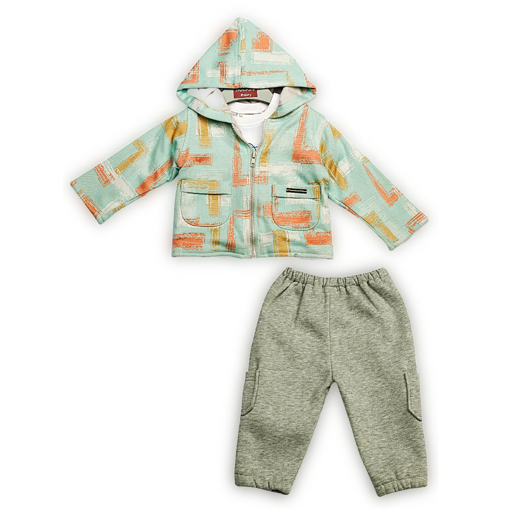 Kids Full Sleeves Solid Color Winter Wear Hooded Suit with Pocket