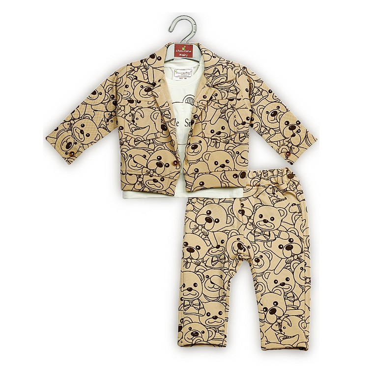 Chocolate Baby- Full Sleeves Winter wear Blazer Set for Boys With Teddy Print