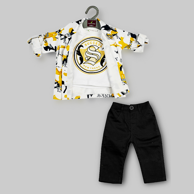 Choclate Baby- 3 Pcs Winter Clothing Set T-shirt with Jacket & Pant